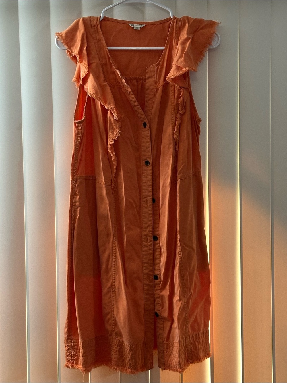 Versona Orange Ruffle-Trim Button Front Dress